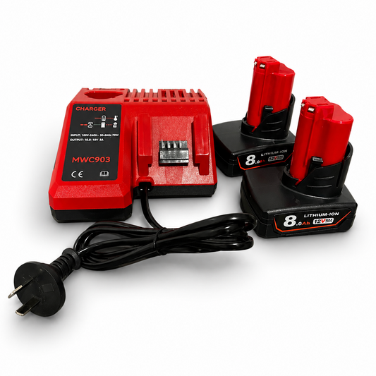 M12 Compatible 12V Power Kit — 8.0Ah Batteries + Charger for Milwaukee Tools