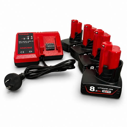 M12 Compatible 12V Power Kit PRO — 4x 8.0Ah Batteries + Charger for Milwaukee Tools